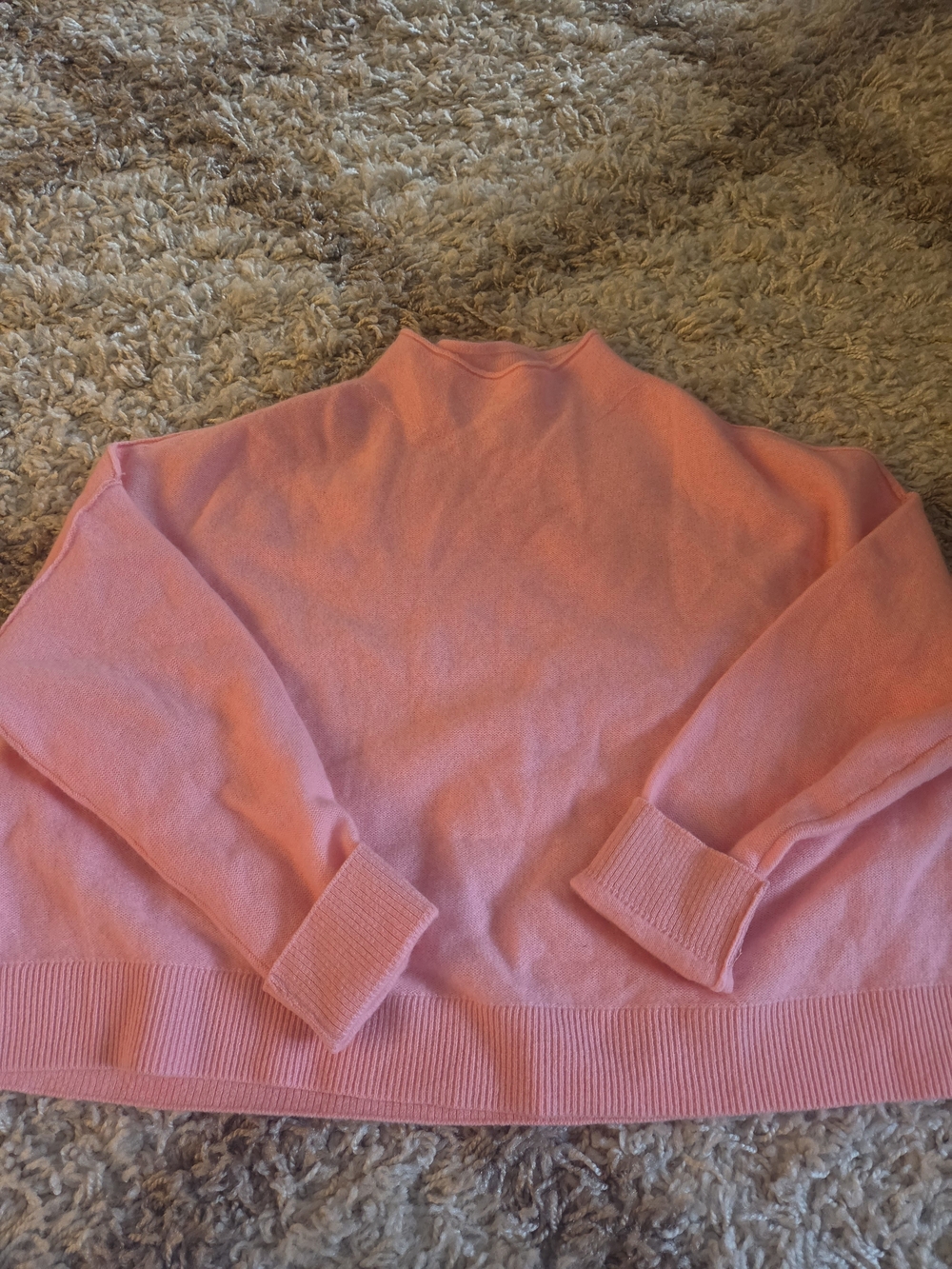 Pilcro Coral Pink Mock Neck Sweater. sm hole in sleeve. can be folded to hide.